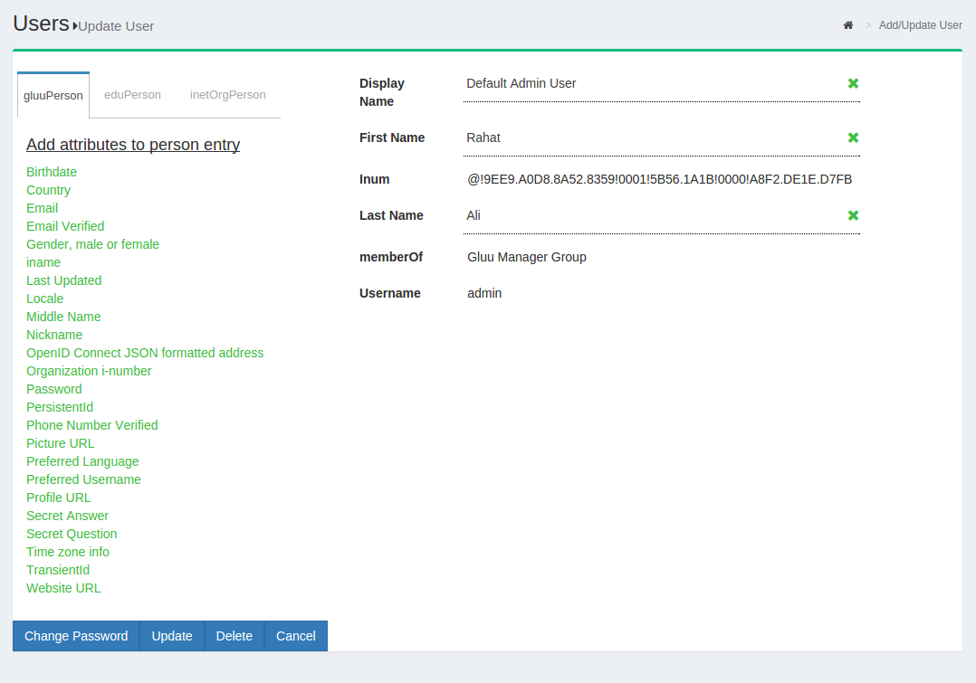 Gluu admin edit user